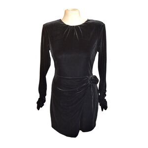 Zara Black Velvet Mini Dress M Long Sleeve Ruched Party Elegant Retro Chic 90s